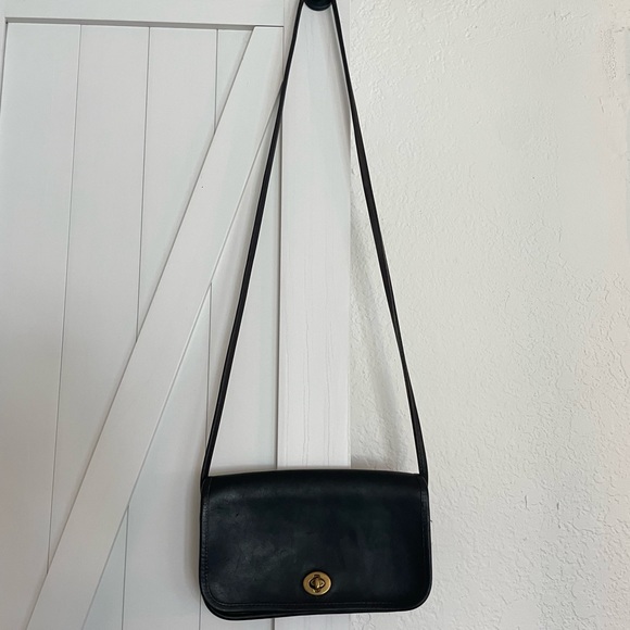 Coach Handbags - Vintage 1970s Coach Crossbody Leather Purse with Solid Brass in Dark Brown